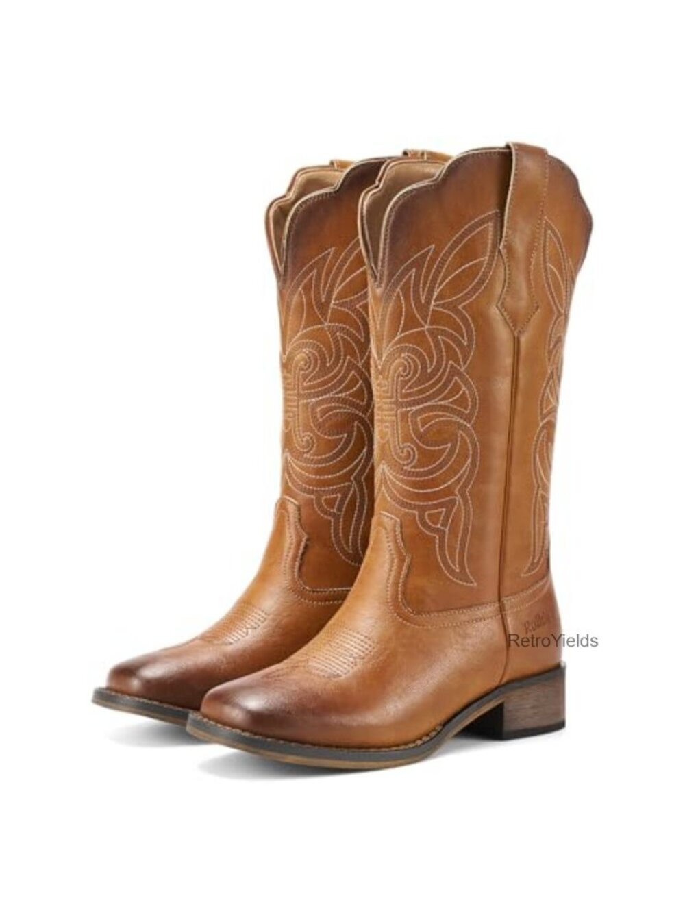 Women's Western Cowgirl Boots Square Toe Mid Calf Synthetic Leather